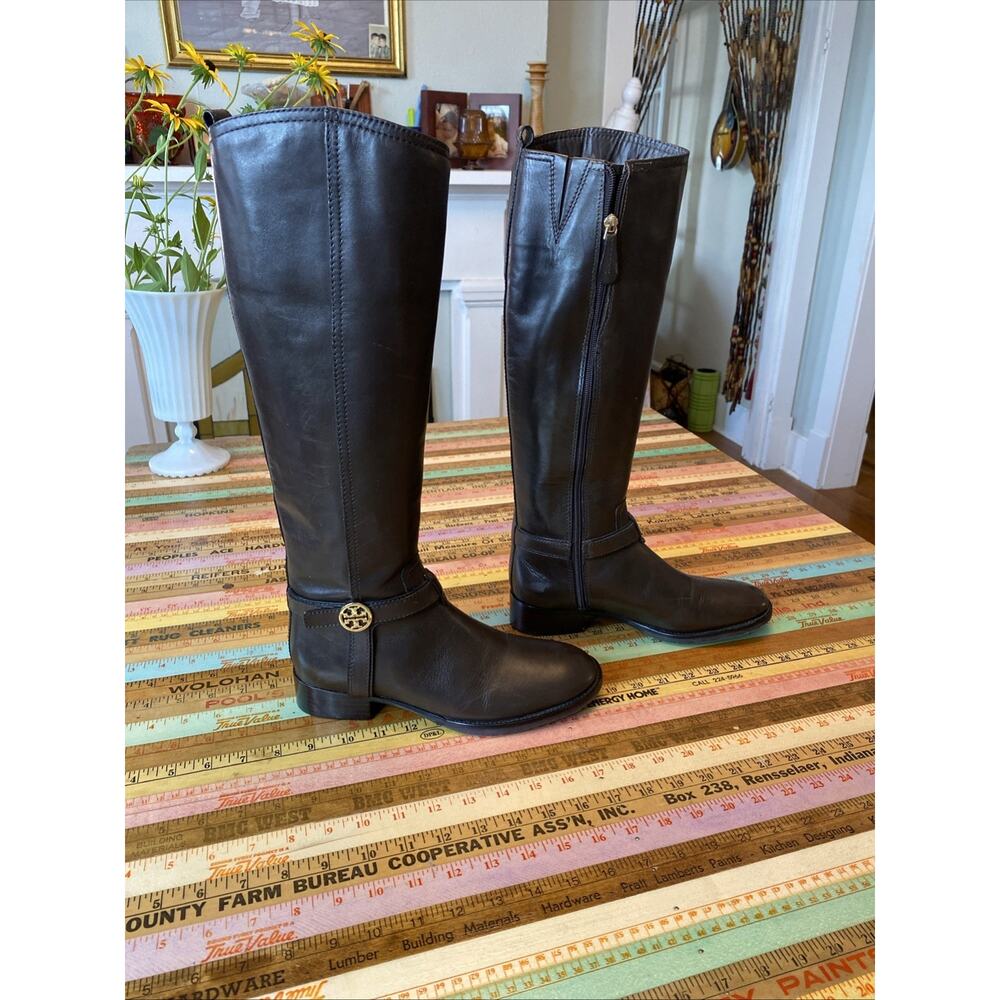 Tory Burch Bristol Brown Leather Riding Harness Boot Size 7 equestrian High